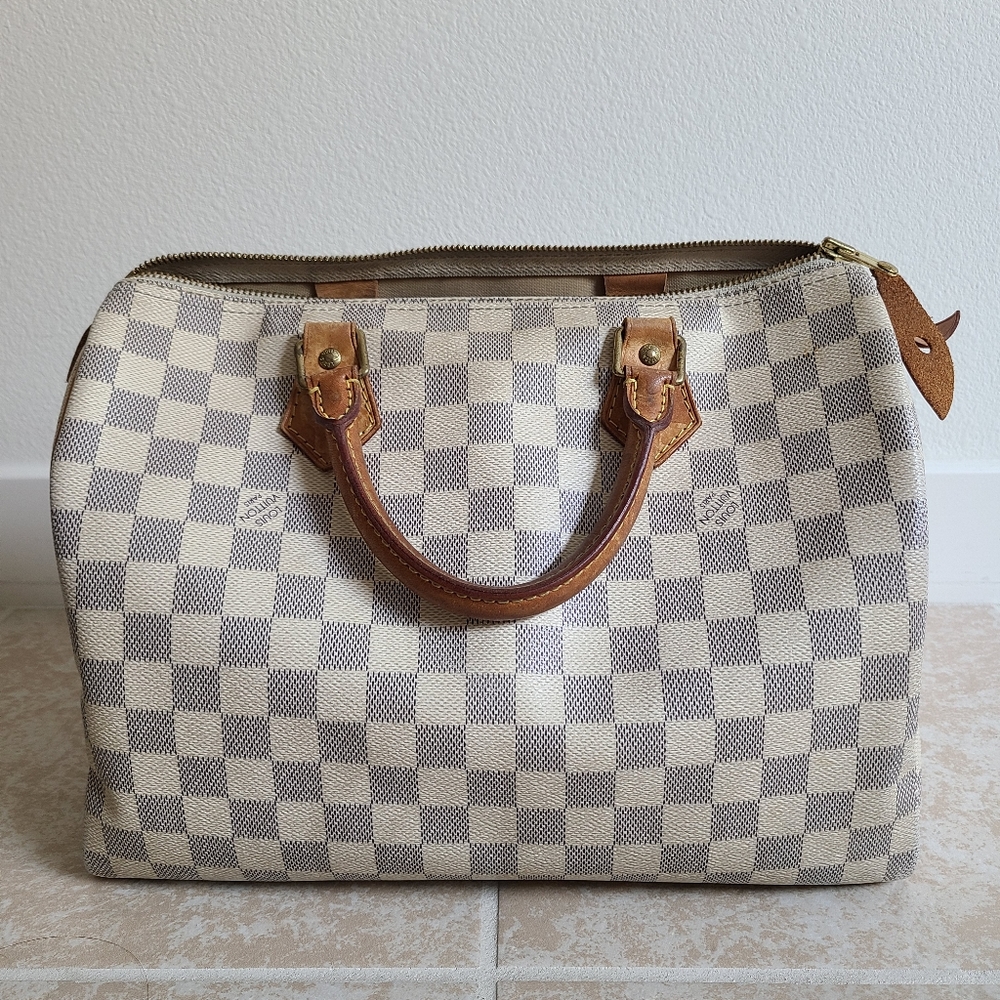 Louis Vuitton Damier Azur Canvas Satchel with Brown Leather Trim - Picture 1 of 15